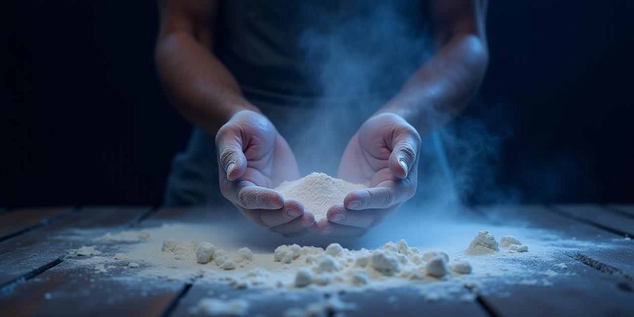Atmospheric shot of a baker kneading dough under starlight-inspired kitchen lighting