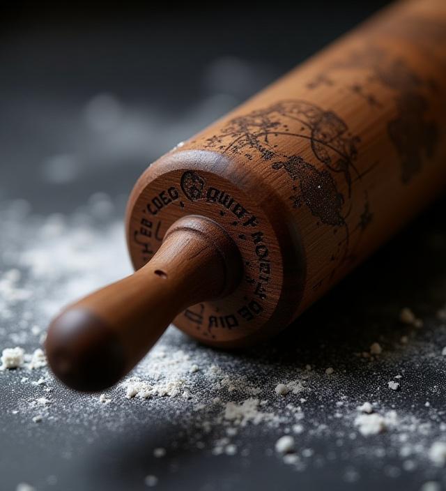 Black walnut rolling pin with laser-engraved star maps